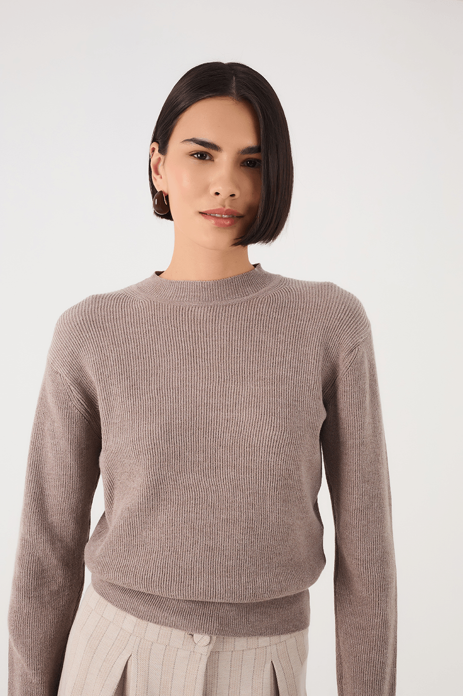 Gray Crew Neck Tricot Sweater