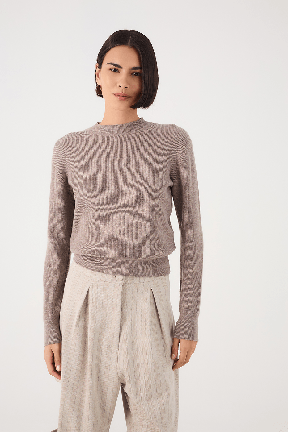 Gray Crew Neck Tricot Sweater