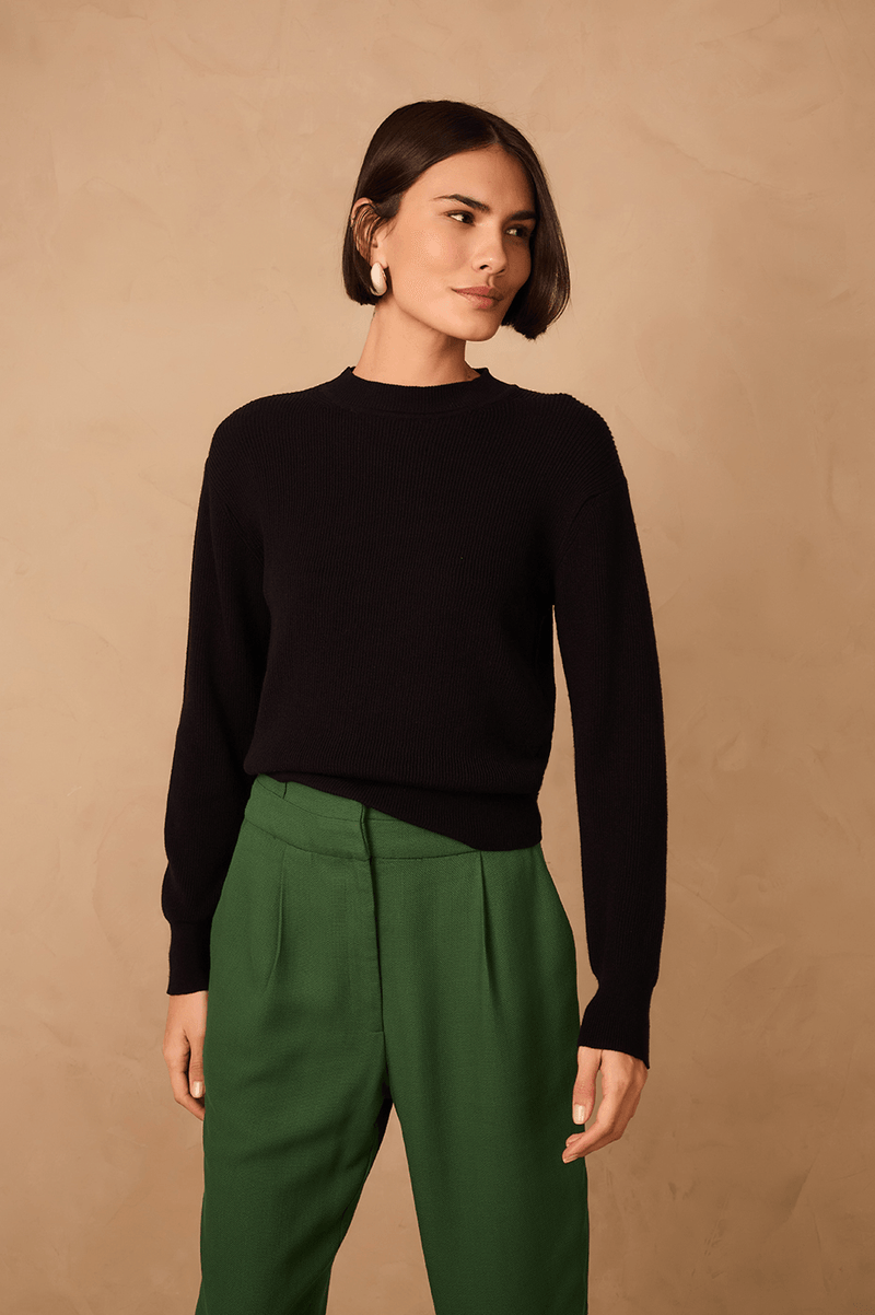 Black Crew Neck Tricot Sweater_1