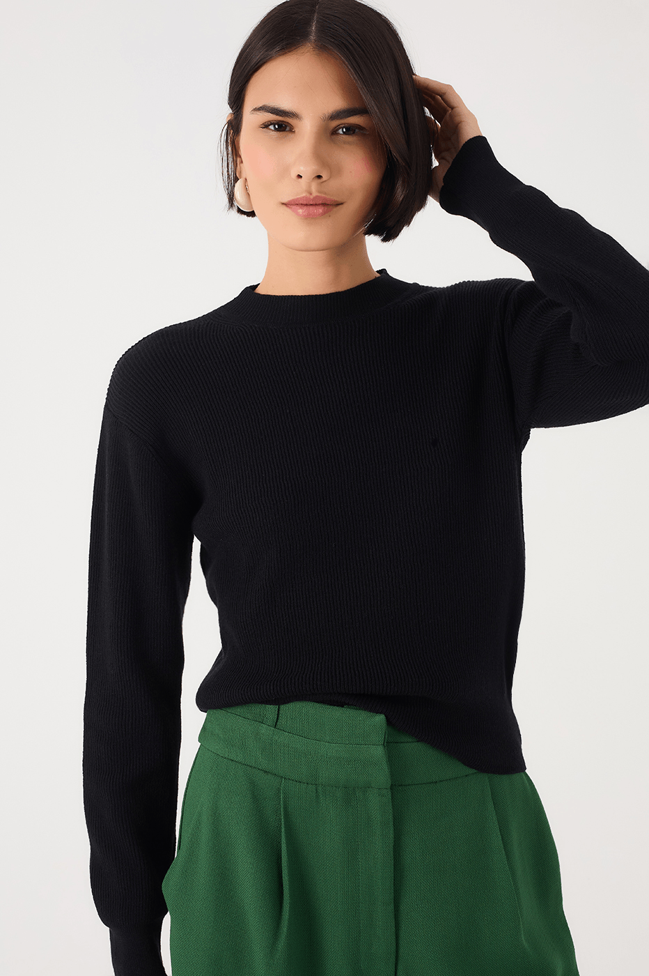 Black Crew Neck Tricot Sweater