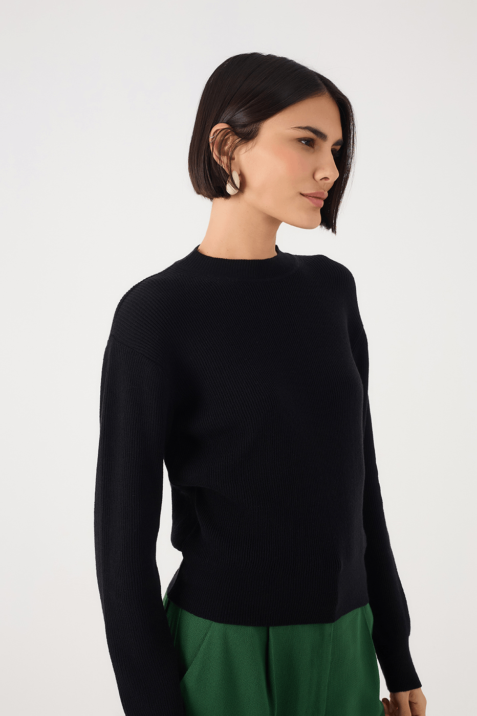 Black Crew Neck Tricot Sweater