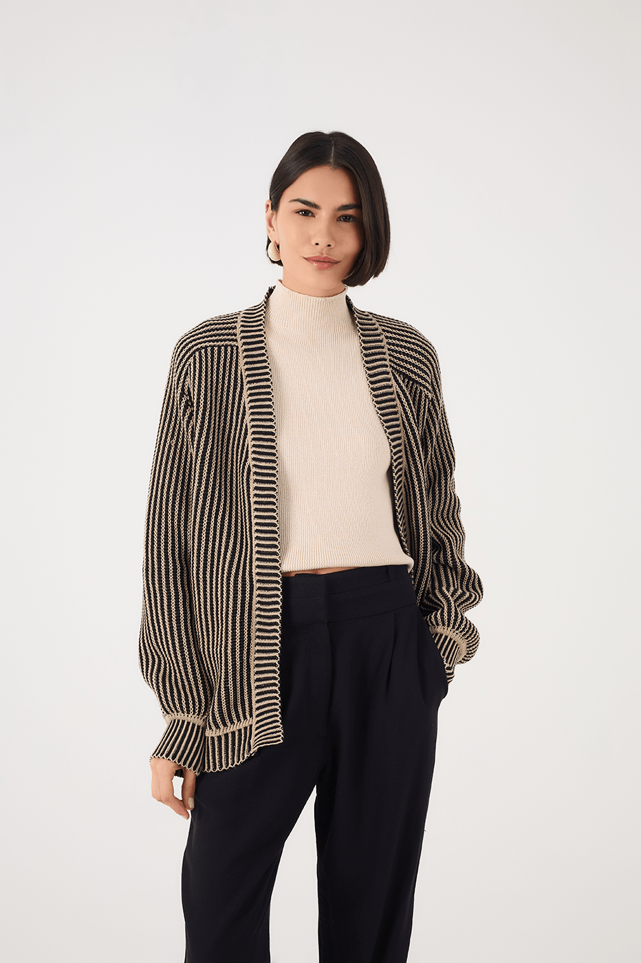 Off-White High Neck Ribbed Tricot Blouse