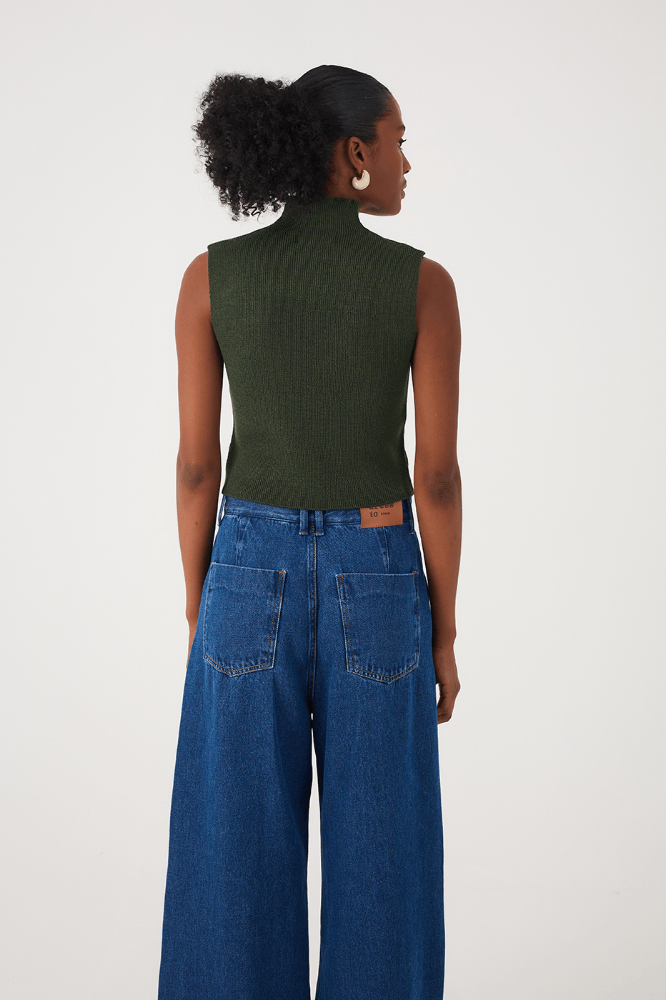 Green Botanico High Neck Ribbed Tricot Blouse