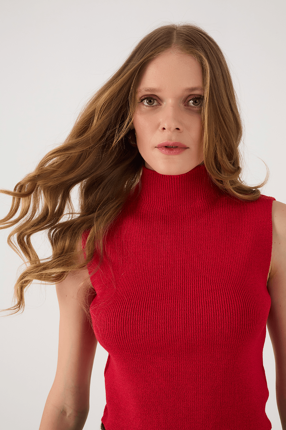 Wine Bossa High Neck Ribbed Tricot Blouse