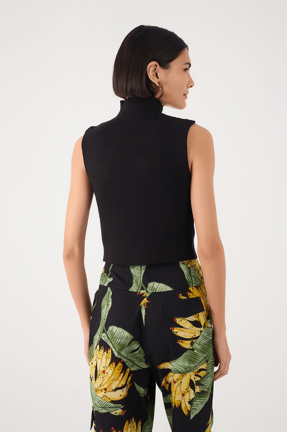 Black High Neck Ribbed Tricot Blouse