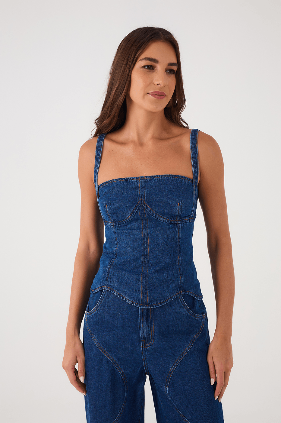 Denim Square Neck Sleeveless Asymmetric Top