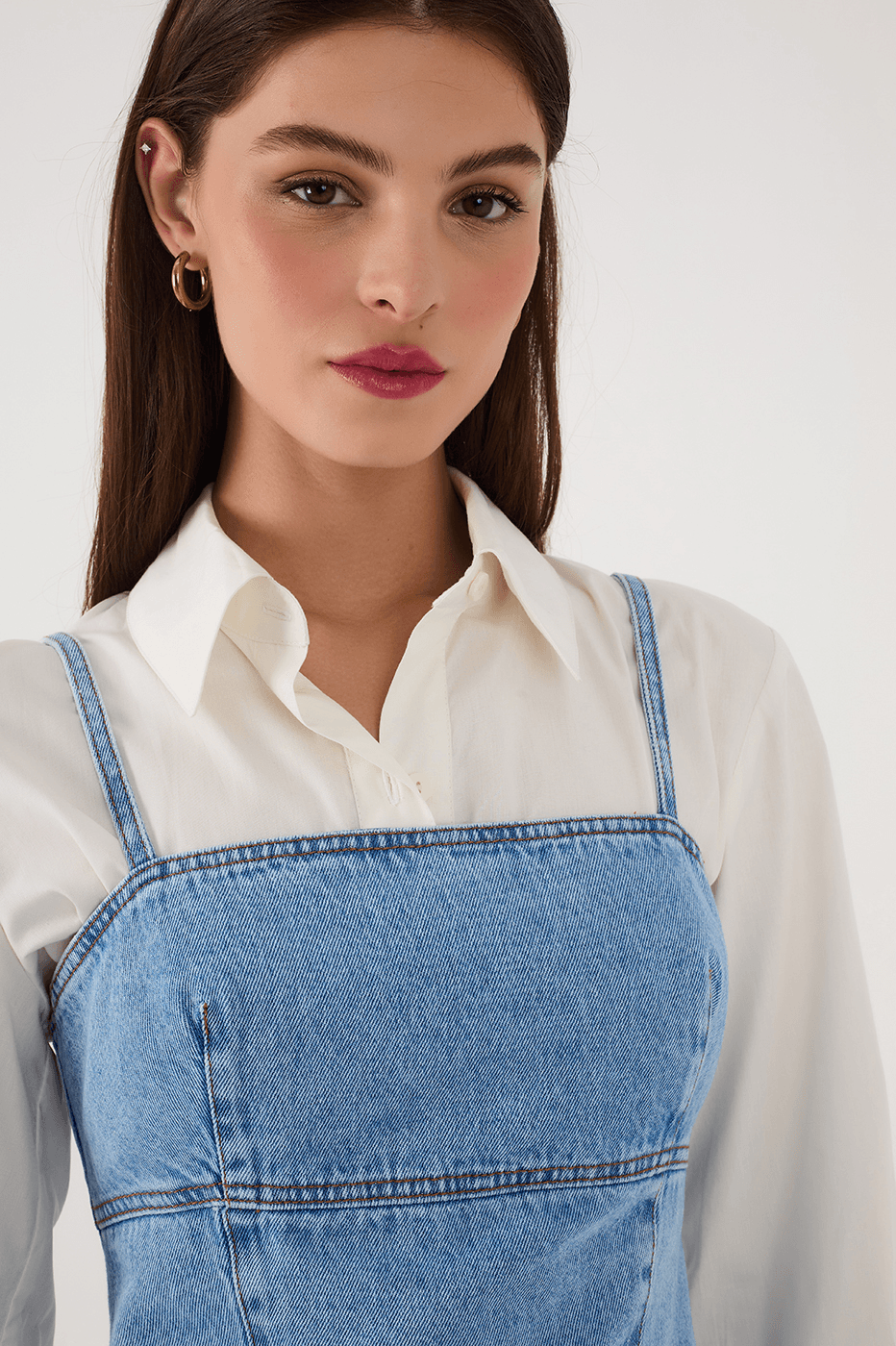 Denim Square Neck Sleeveless Back Buttons Crop Top