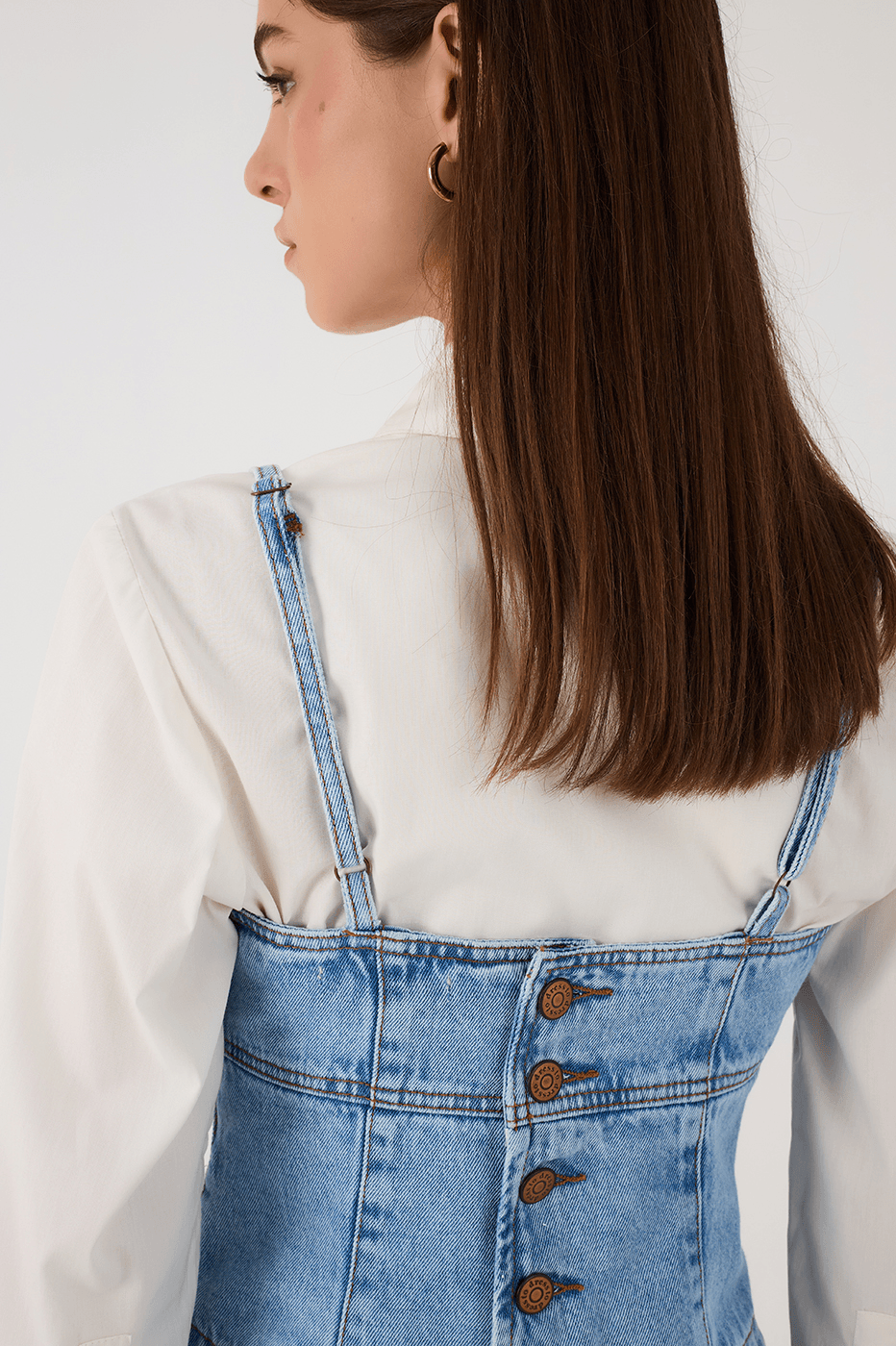 Denim Square Neck Sleeveless Back Buttons Crop Top