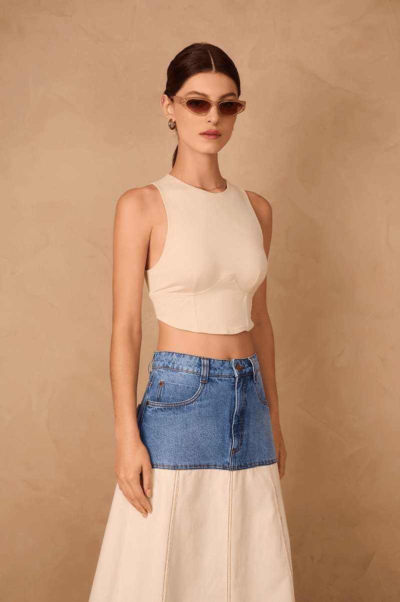 Off-White Sleeveless Corset Crop Top_1