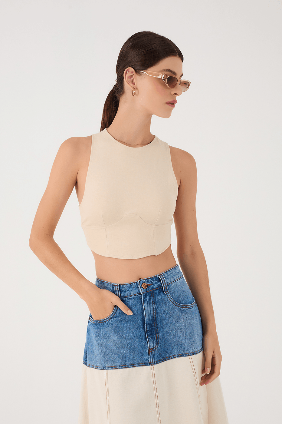 Off-White Sleeveless Corset Crop Top