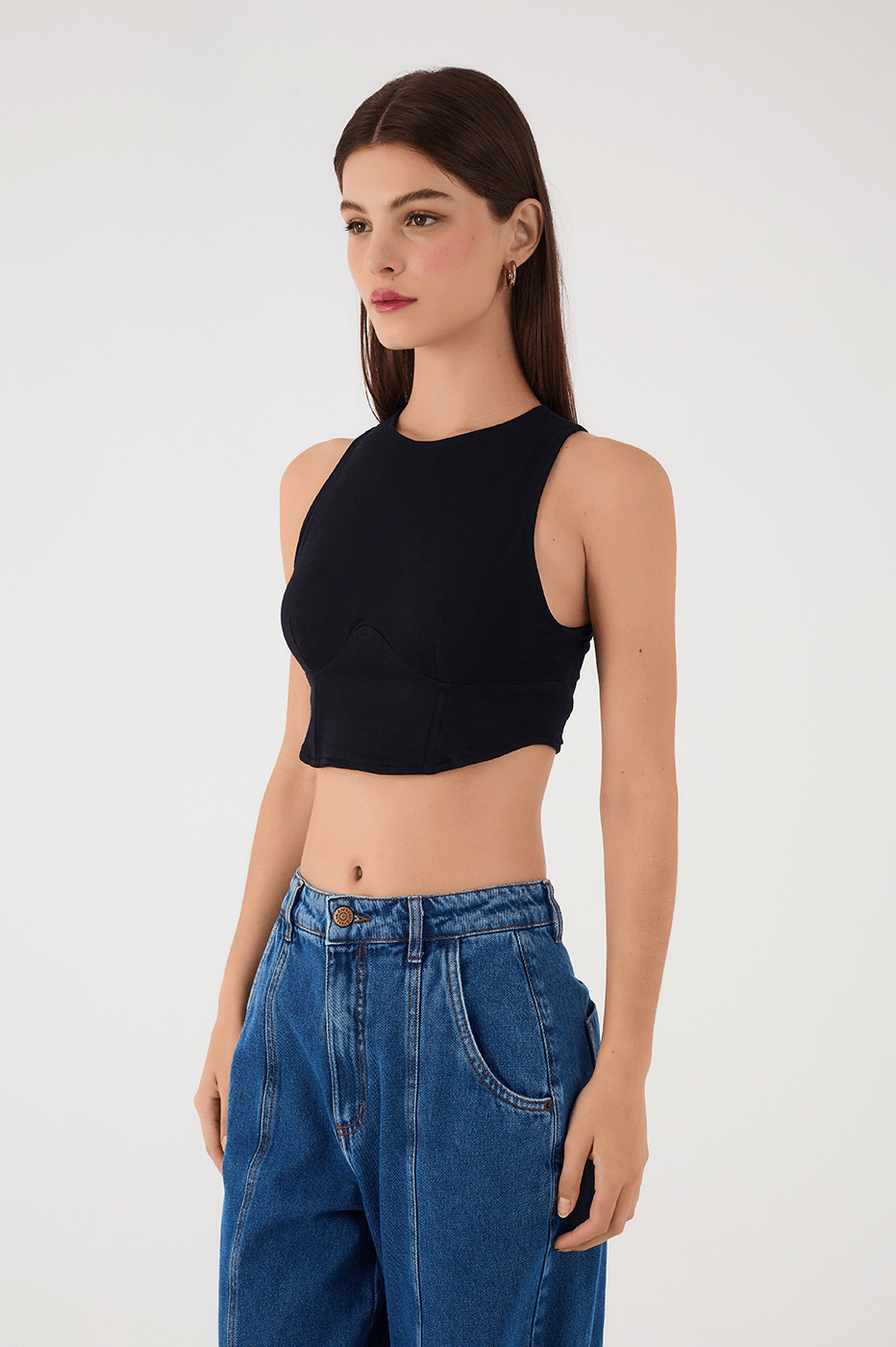 Black Sleeveless Corset Crop Top
