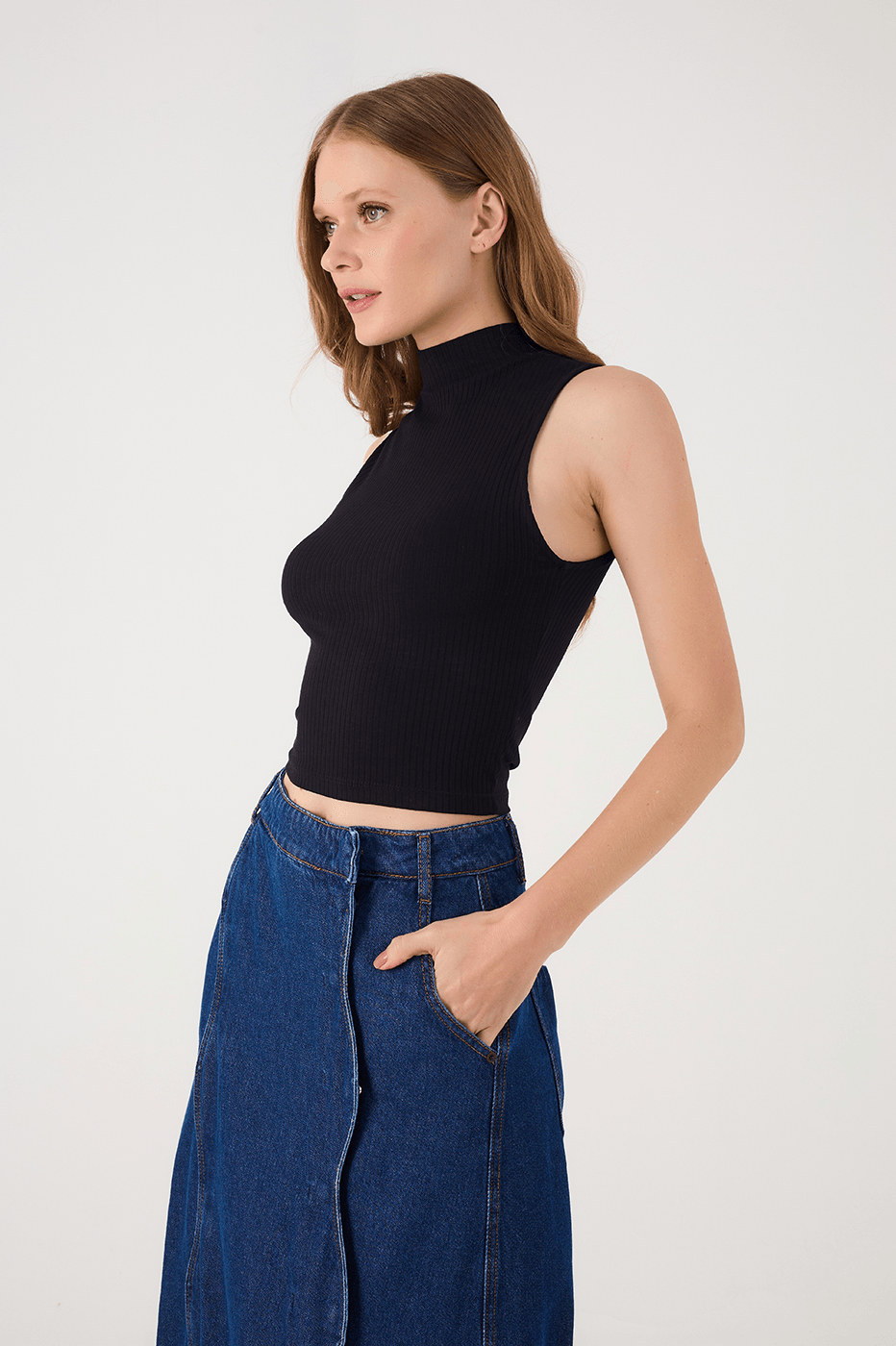 Black High Neck Sleeveless Blouse
