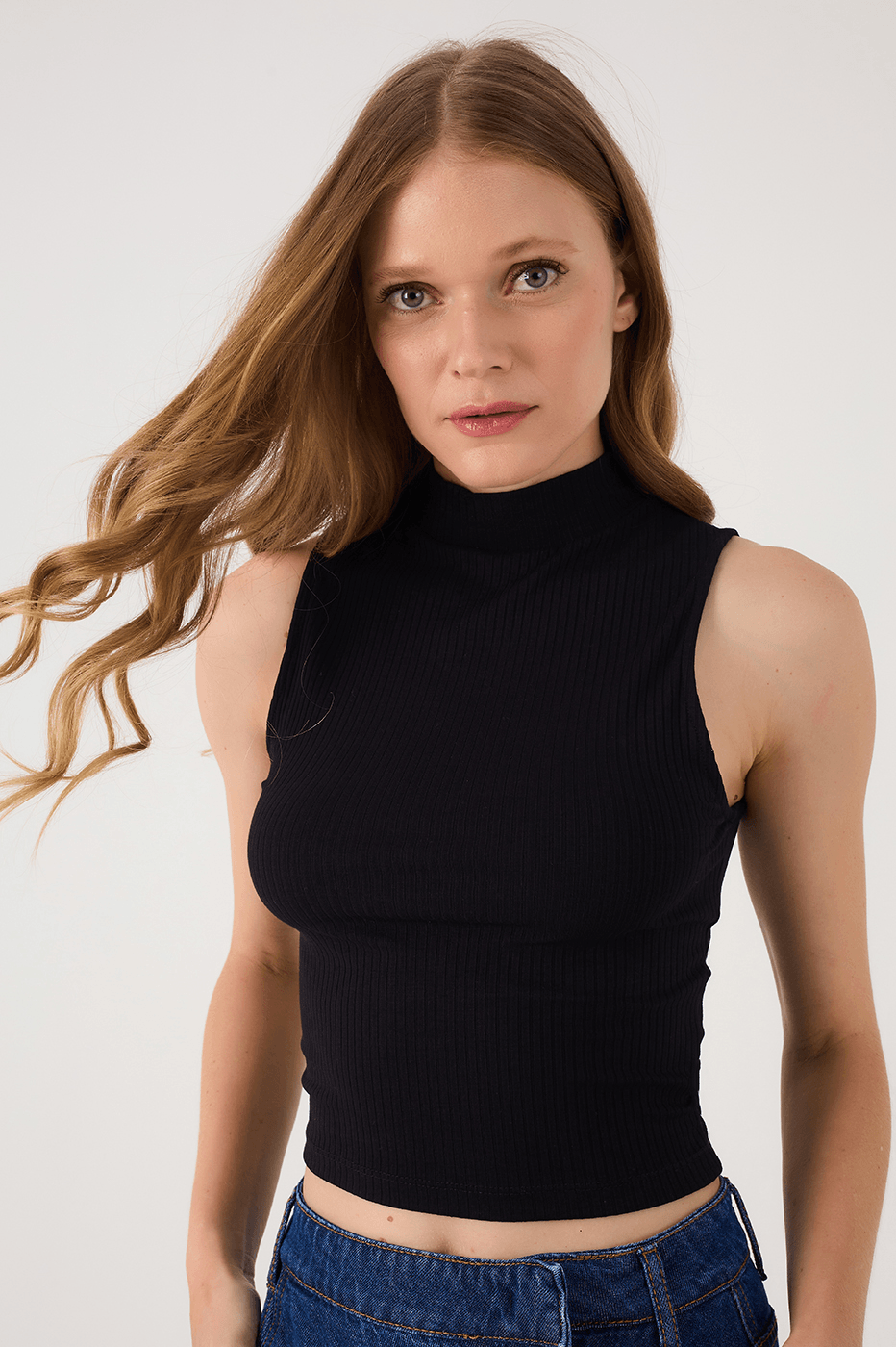 Black High Neck Sleeveless Blouse