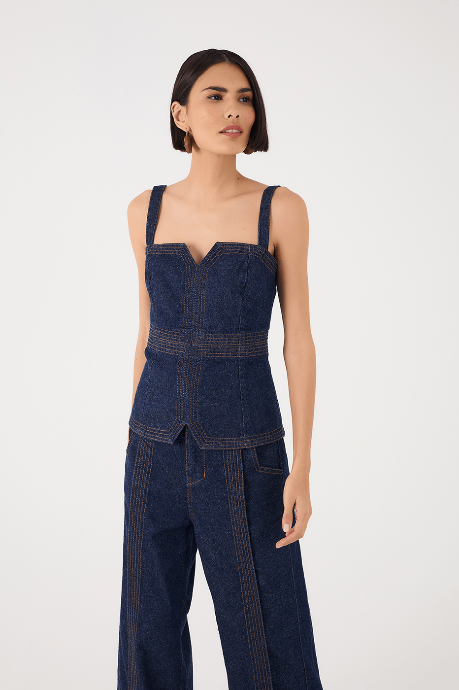 Denim Sleeveless Asymmetric Corset Top