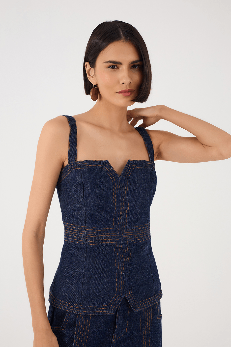 Denim Sleeveless Asymmetric Corset Top