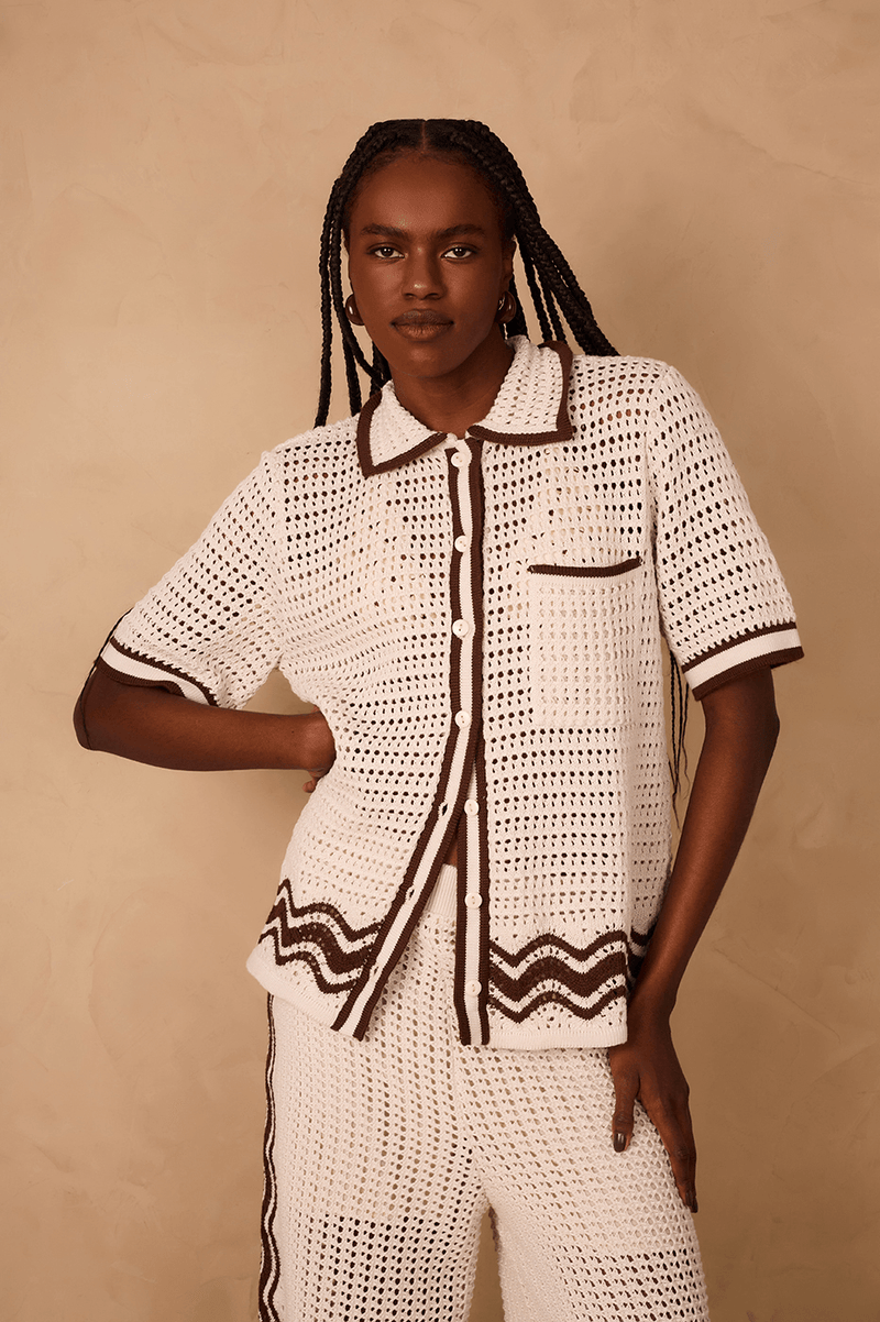 Beige Grao Collared Buttoned Tricot Shirt_1