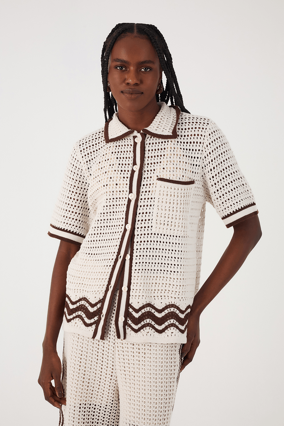 Beige Grao Collared Buttoned Tricot Shirt