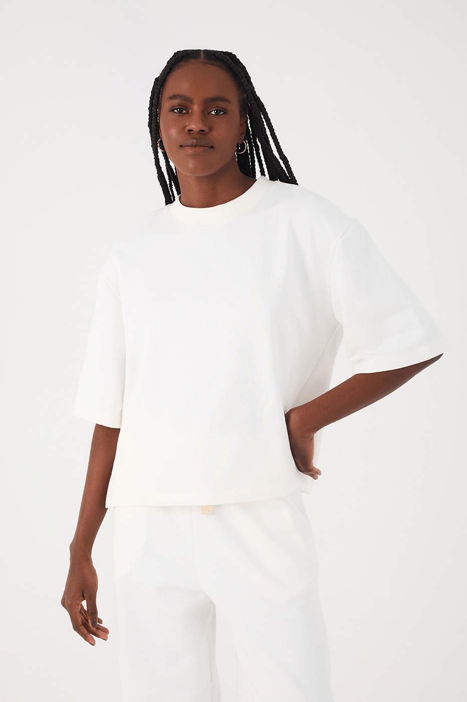 Off-White Embroidered Tree Crew Neck Short Sleeve Sweatshirt