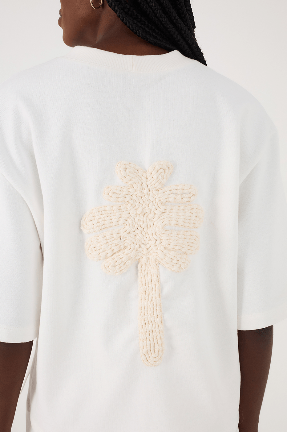 Off-White Embroidered Tree Crew Neck Short Sleeve Sweatshirt