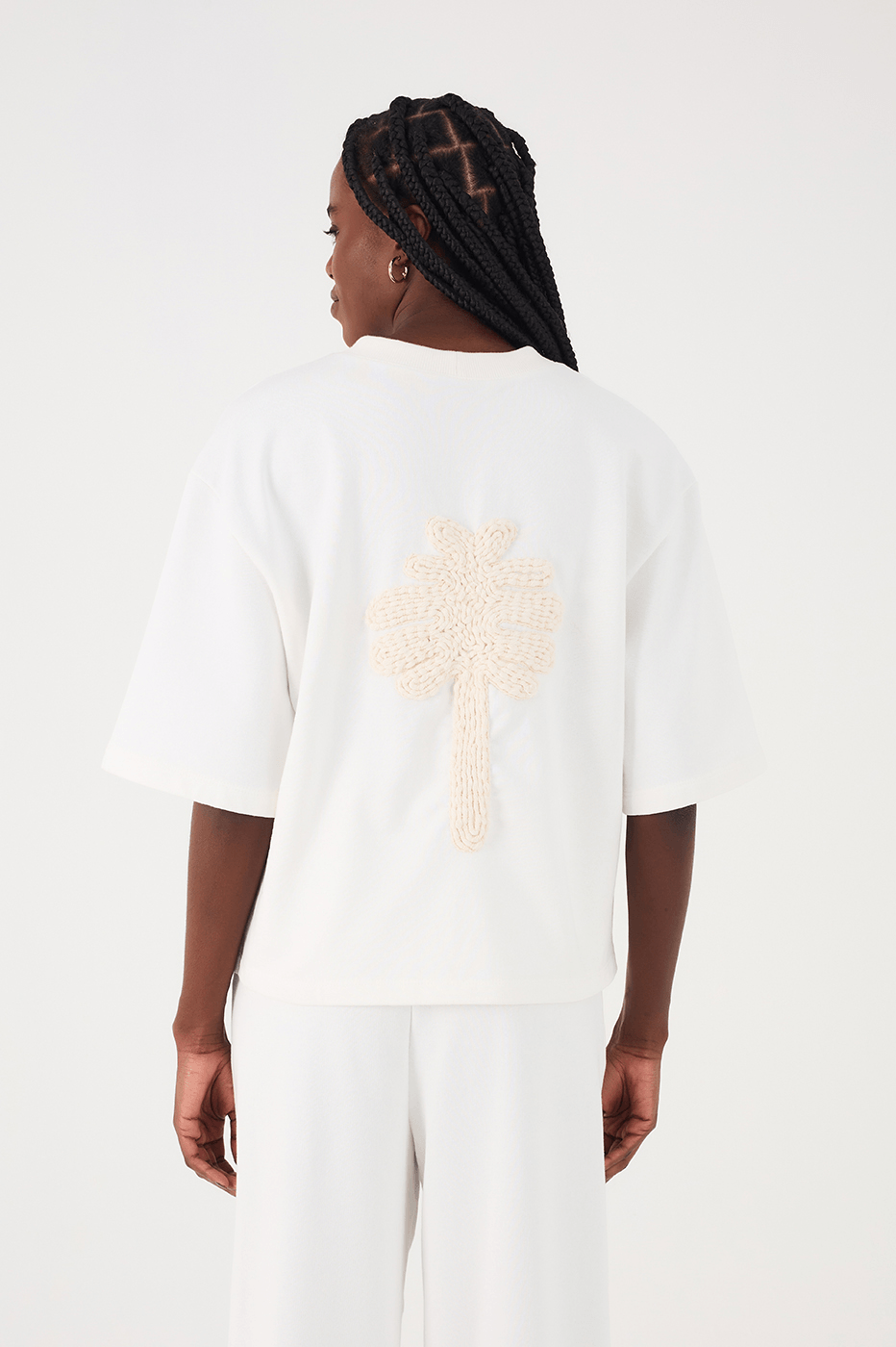 Off-White Embroidered Tree Crew Neck Short Sleeve Sweatshirt
