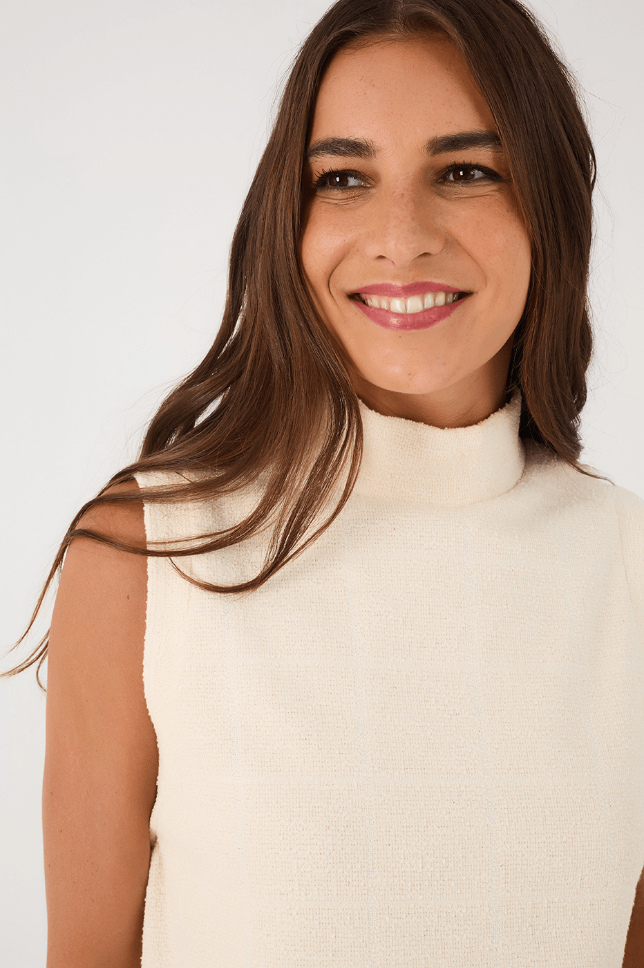 Off-White High Neck Sleeveless Boucle Blouse