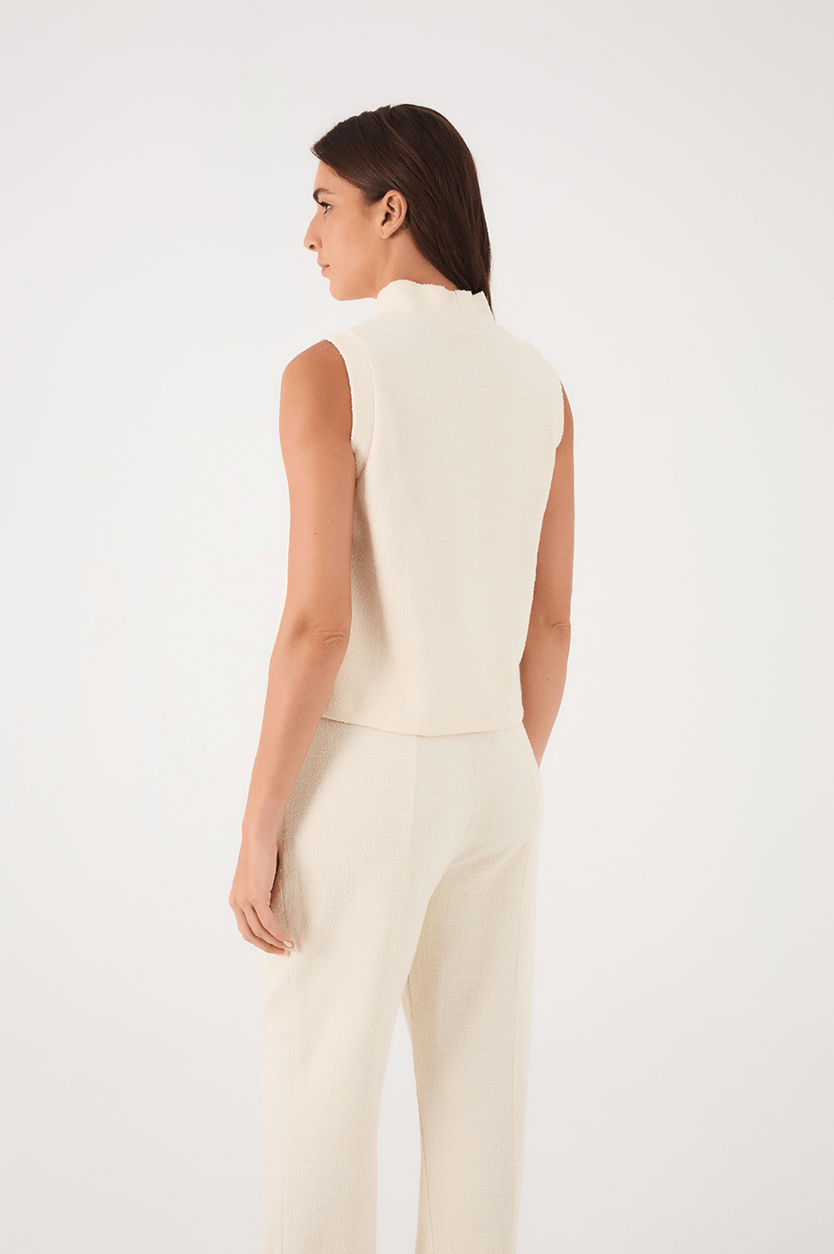 Off-White High Neck Sleeveless Boucle Blouse