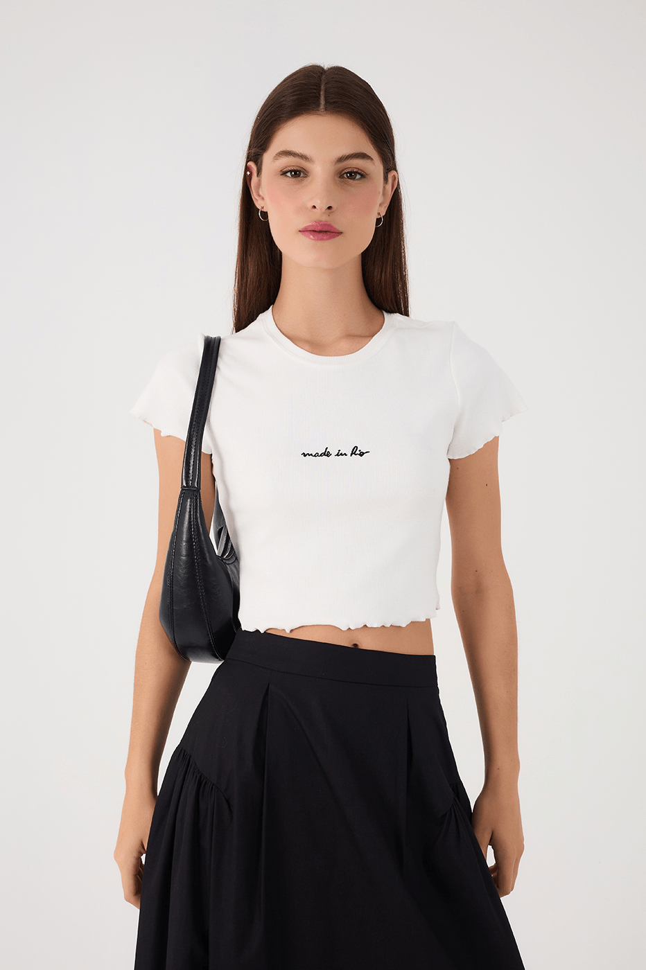 Off-White Made In Rio Embroidered Short Sleeve Crop Top