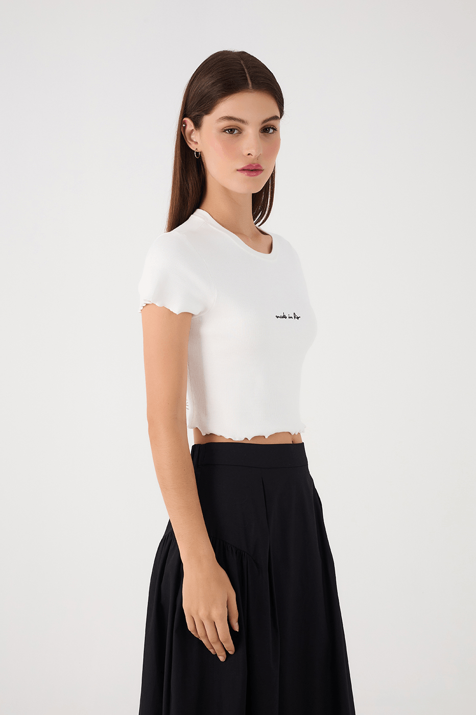 Off-White Made In Rio Embroidered Short Sleeve Crop Top