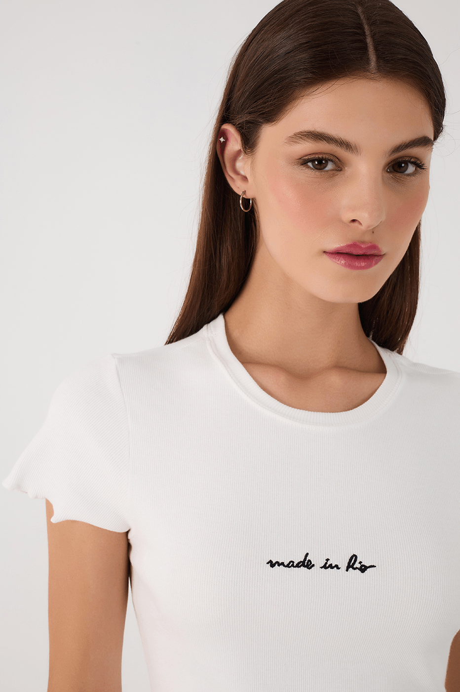 Off-White Made In Rio Embroidered Short Sleeve Crop Top