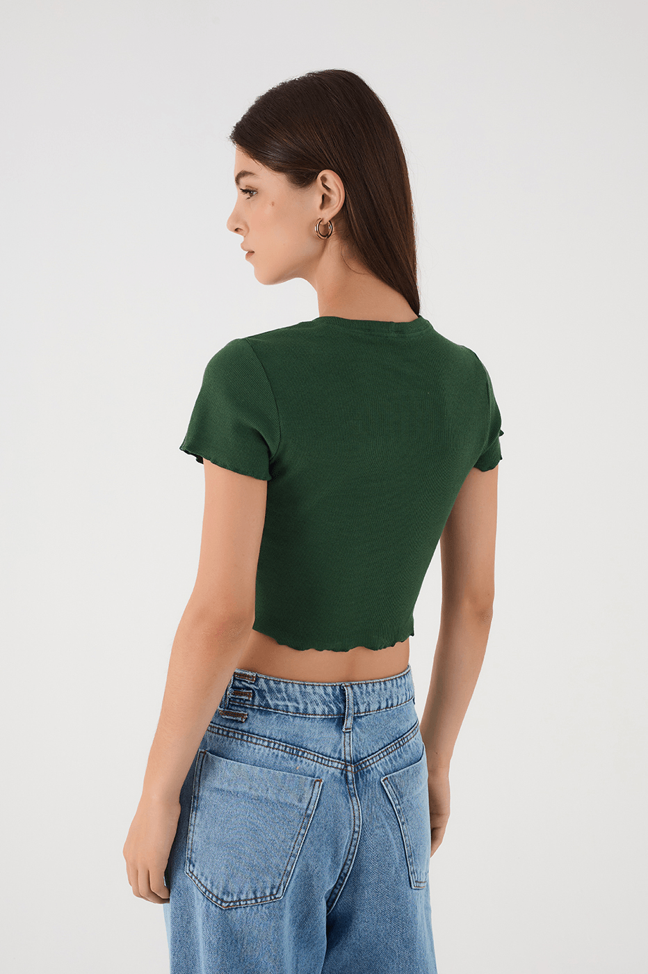 Green Made In Rio Embroidered Short Sleeve Crop Top