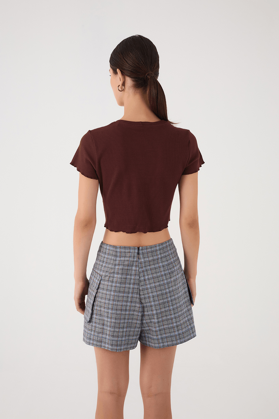 Brown Caffeine Made In Rio Embroidered Short Sleeve Crop Top