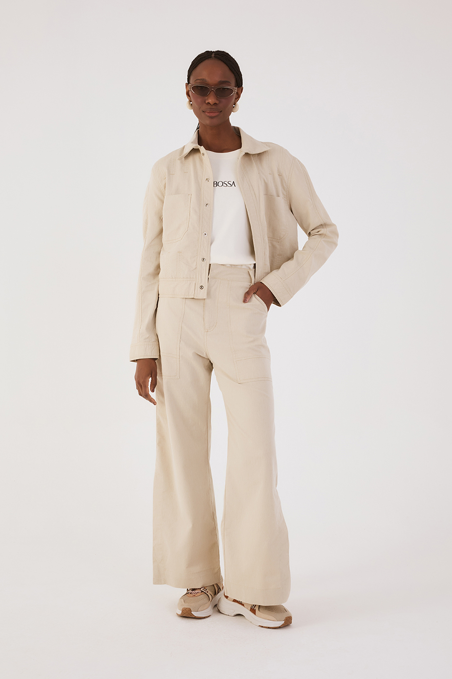 Beige Sand Front Slit Pockets Twill Pants
