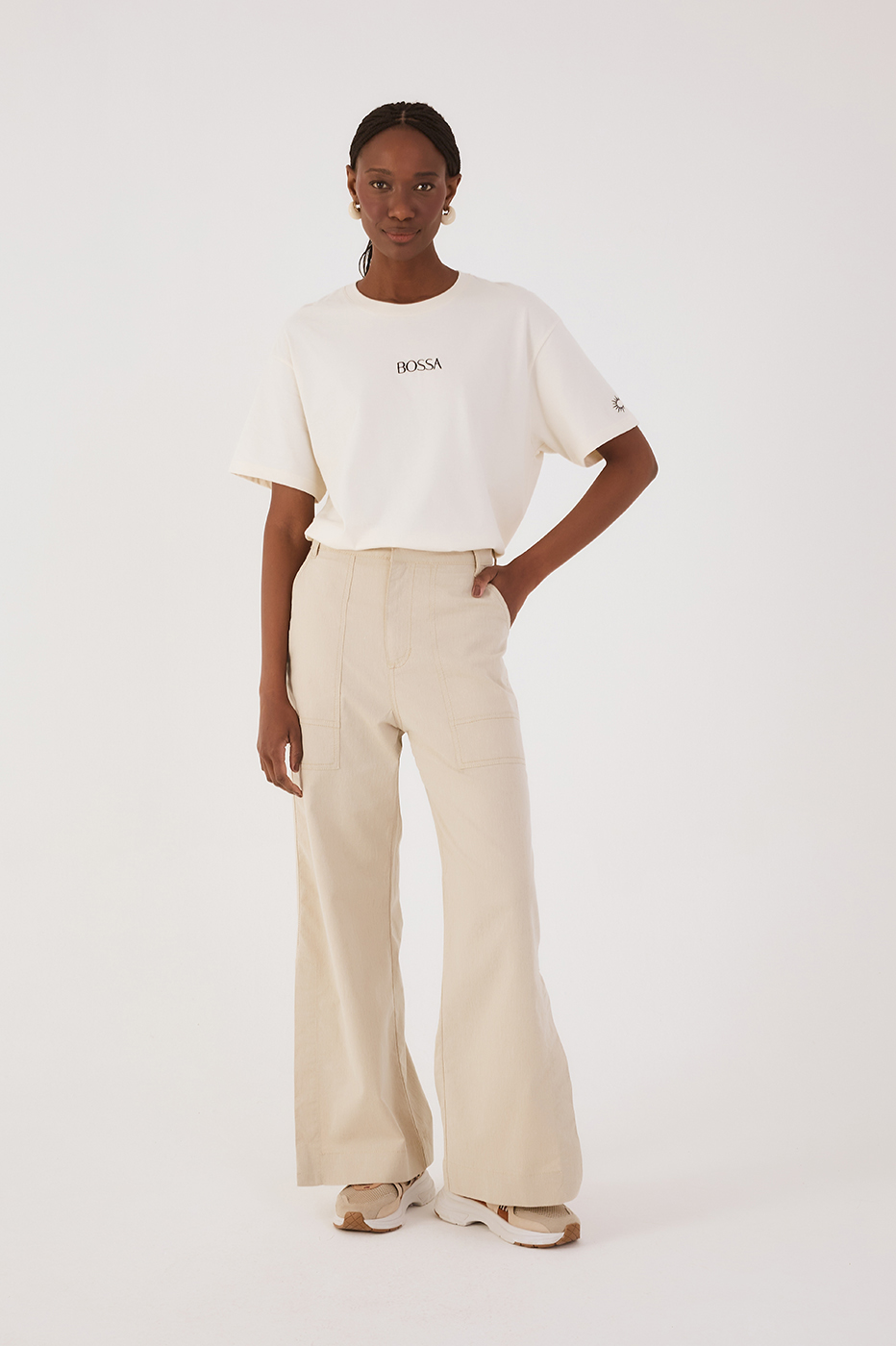 Beige Sand Front Slit Pockets Twill Pants