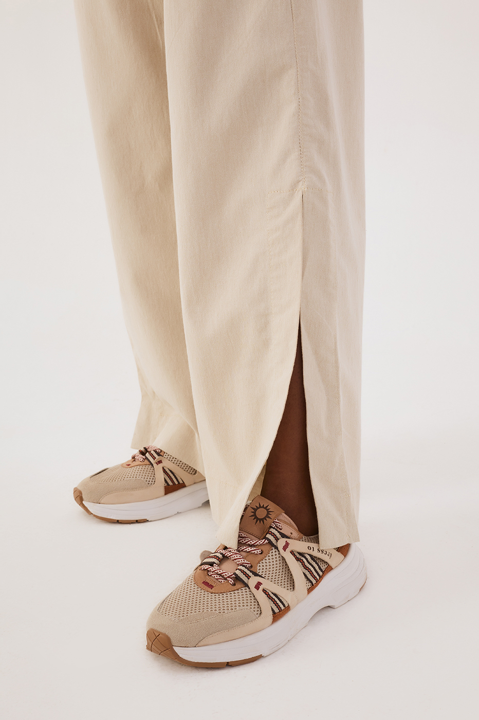 Beige Sand Front Slit Pockets Twill Pants