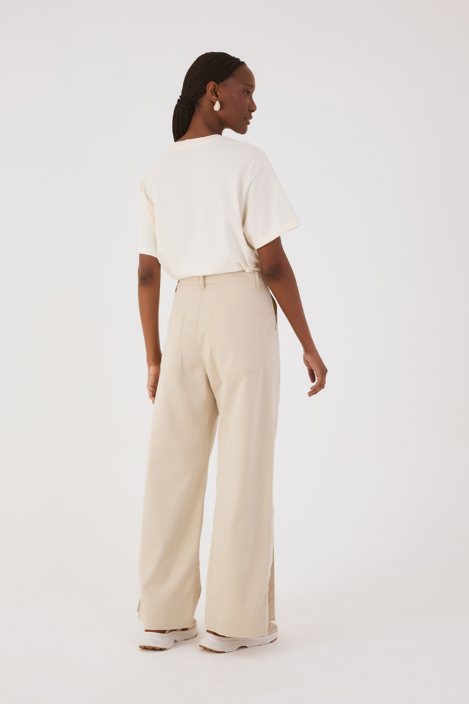 Beige Sand Front Slit Pockets Twill Pants
