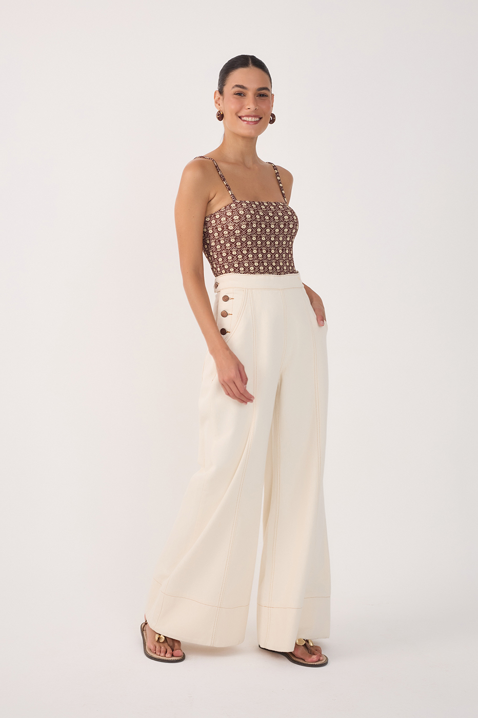 Topstitched Button Twill Pants_3