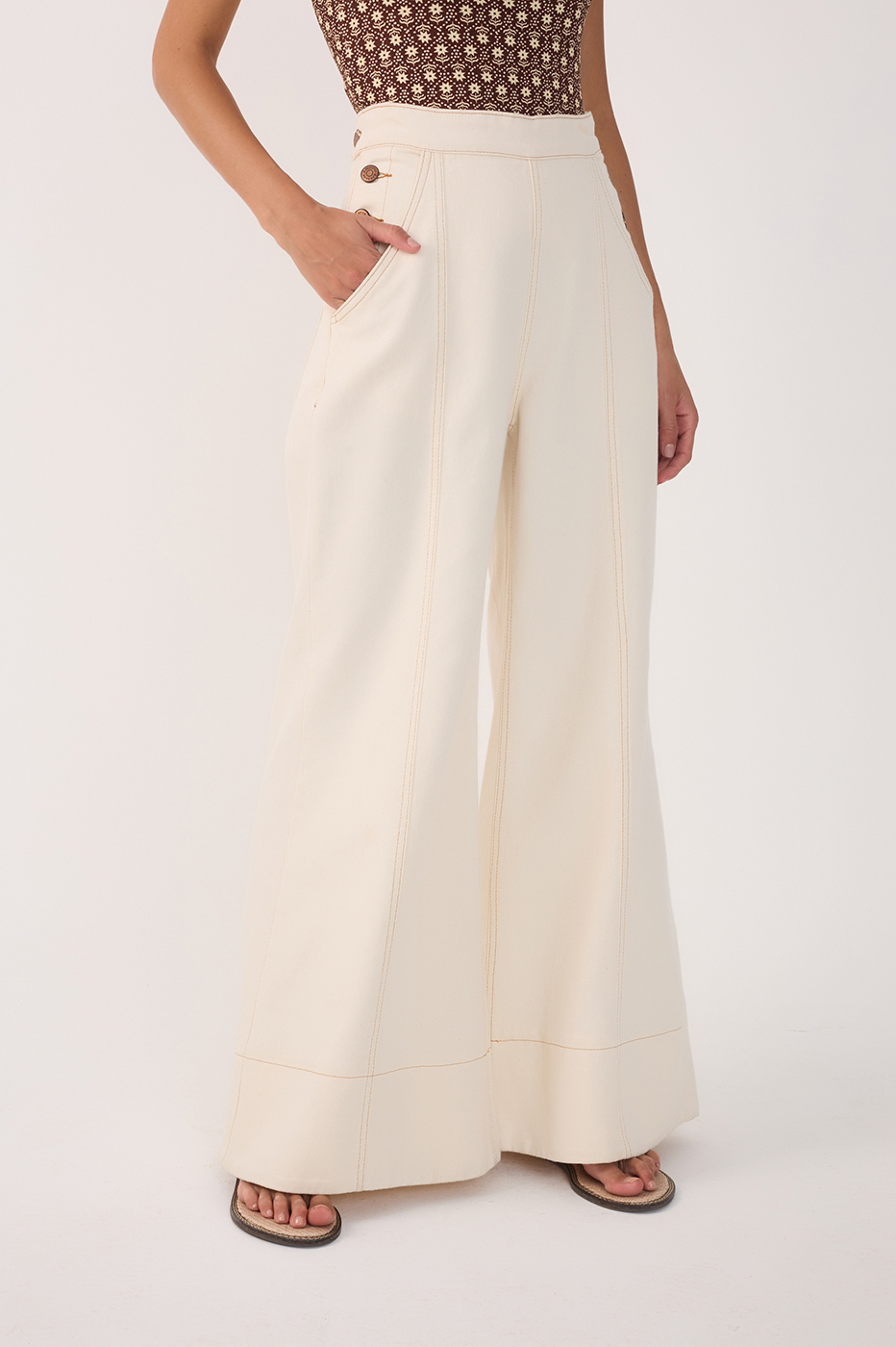 Topstitched Button Twill Pants_4