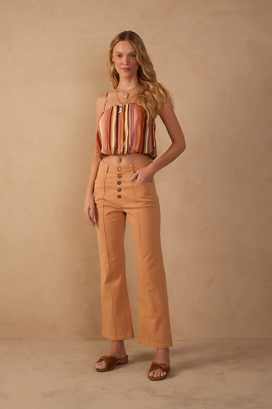 Cut-Out Color Twill Pants