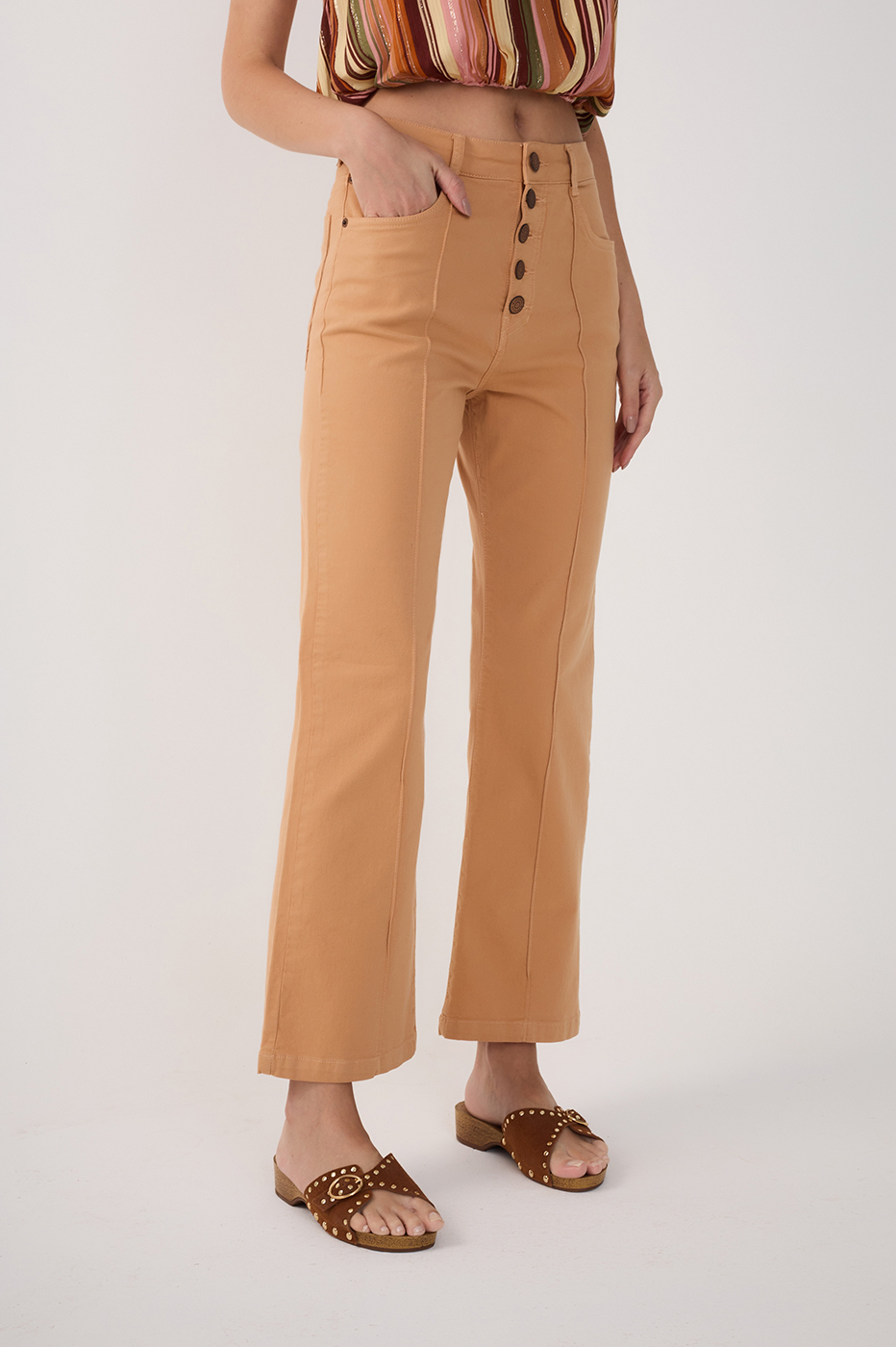 Cut-Out Color Twill Pants