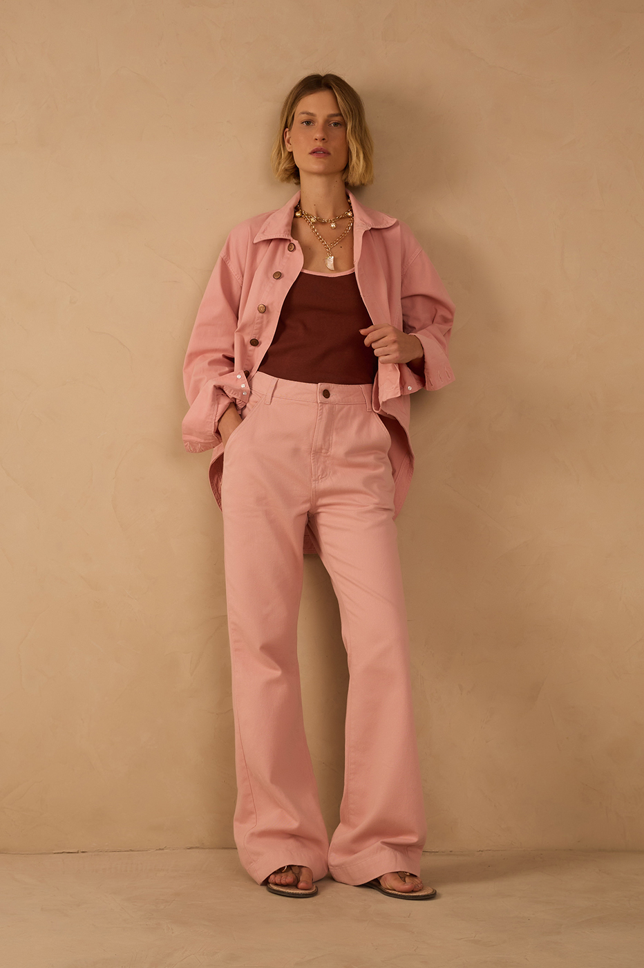 Fluid Color Twill Pants