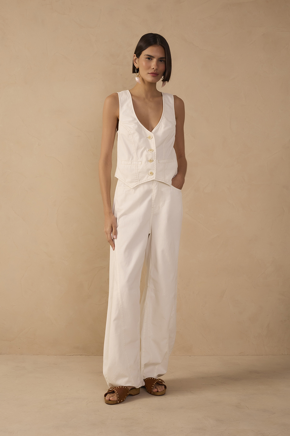 Twill Topstitched Panels Pants_1