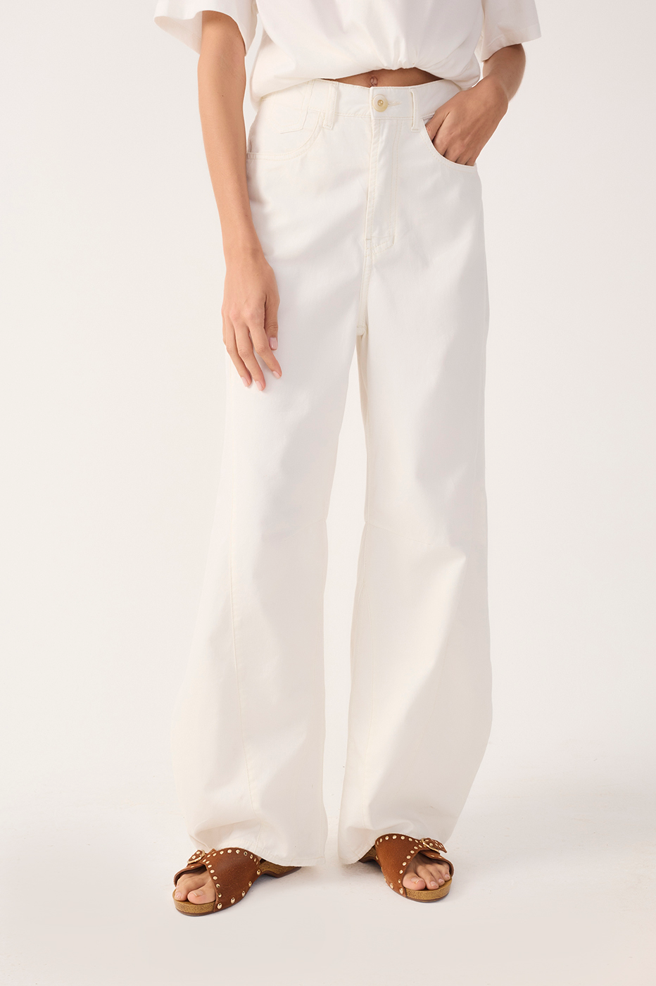 Twill Topstitched Panels Pants