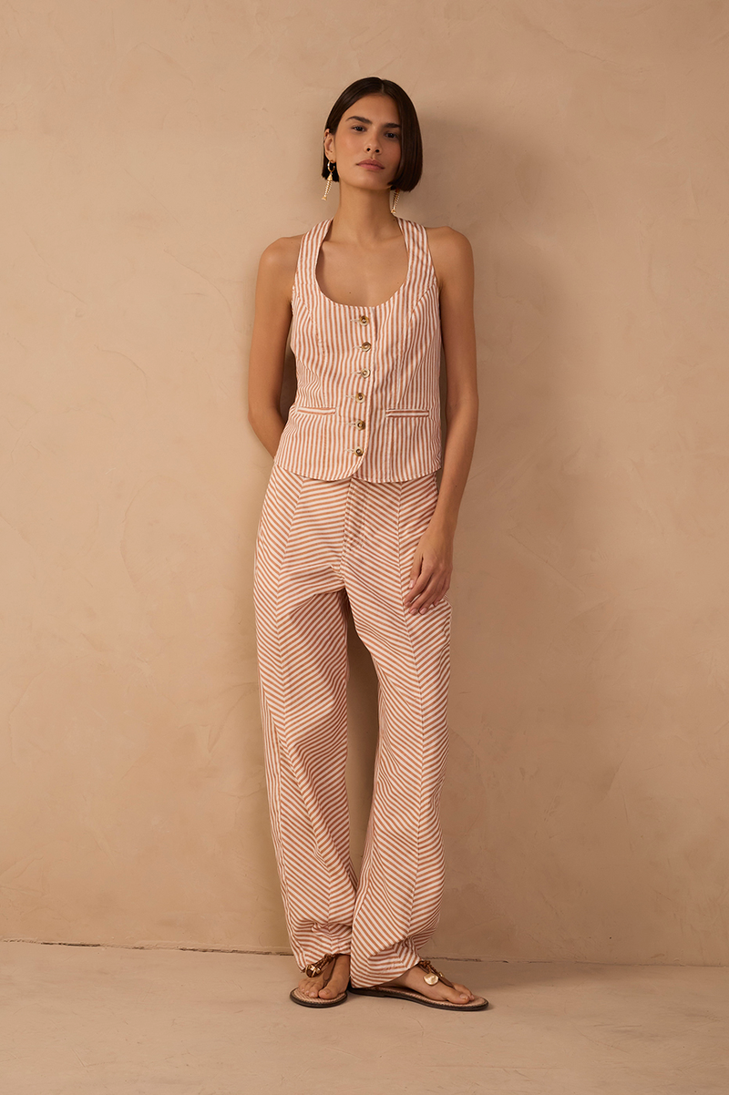 Red Stripes Barrel Twill Pants_1