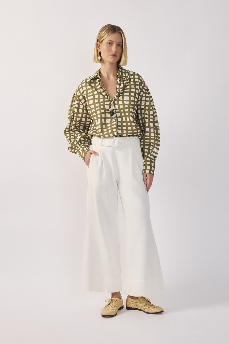 Off-white Belt Pockets Wide-leg Twill Pants_2