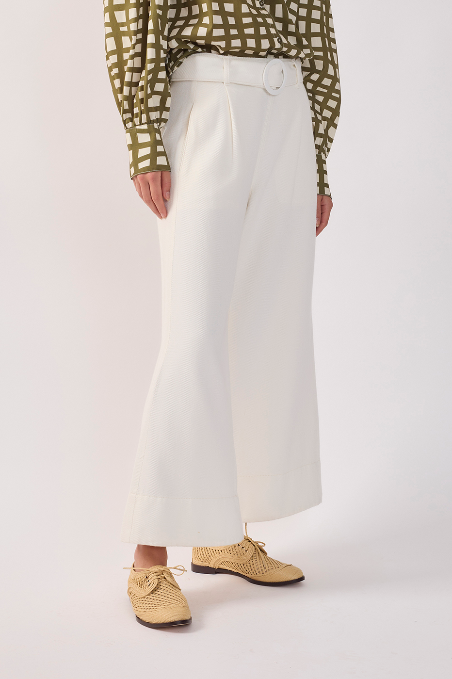 Off-White Belt Wide-Leg Twill Pants
