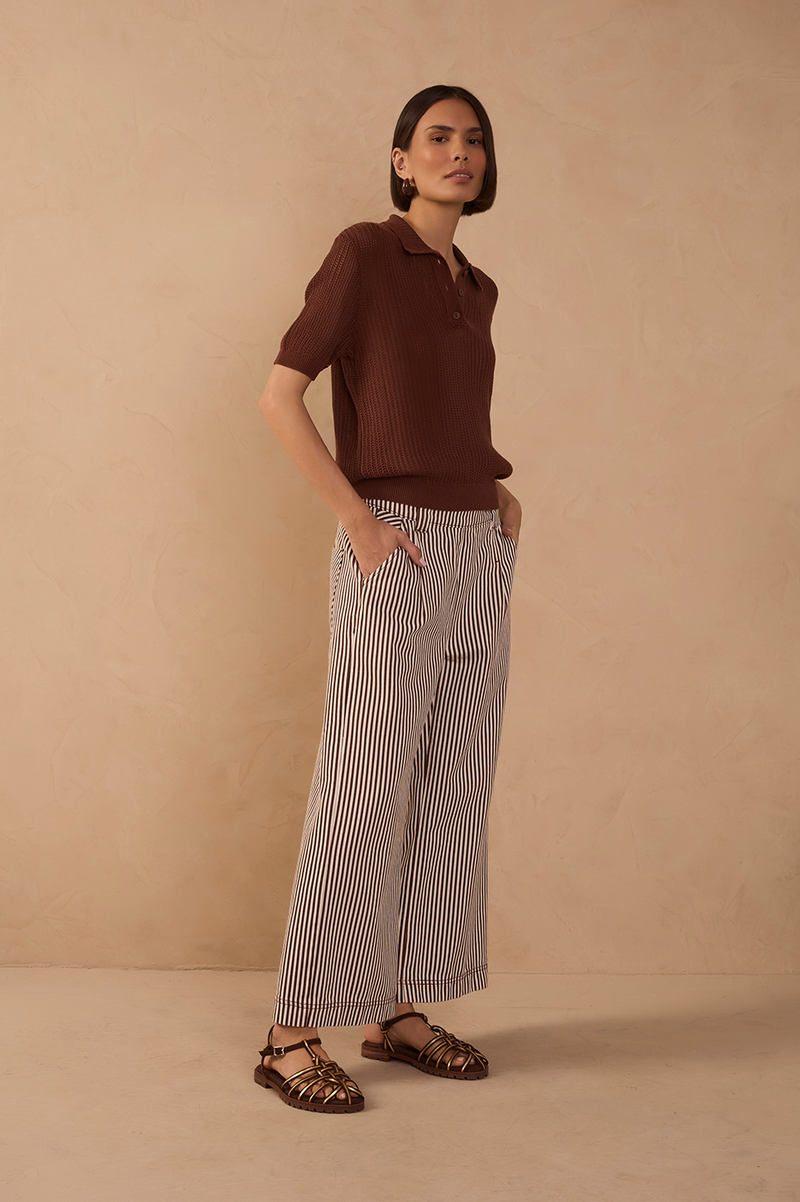 Brown Stripes Wide-Leg Twill Pants_1