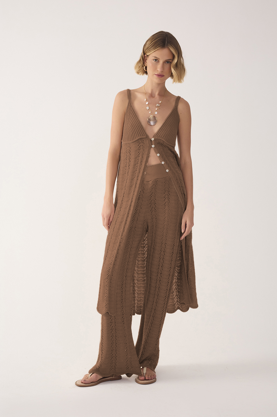 knit dress pants Polished Path Beige Knit Wide Leg Pants