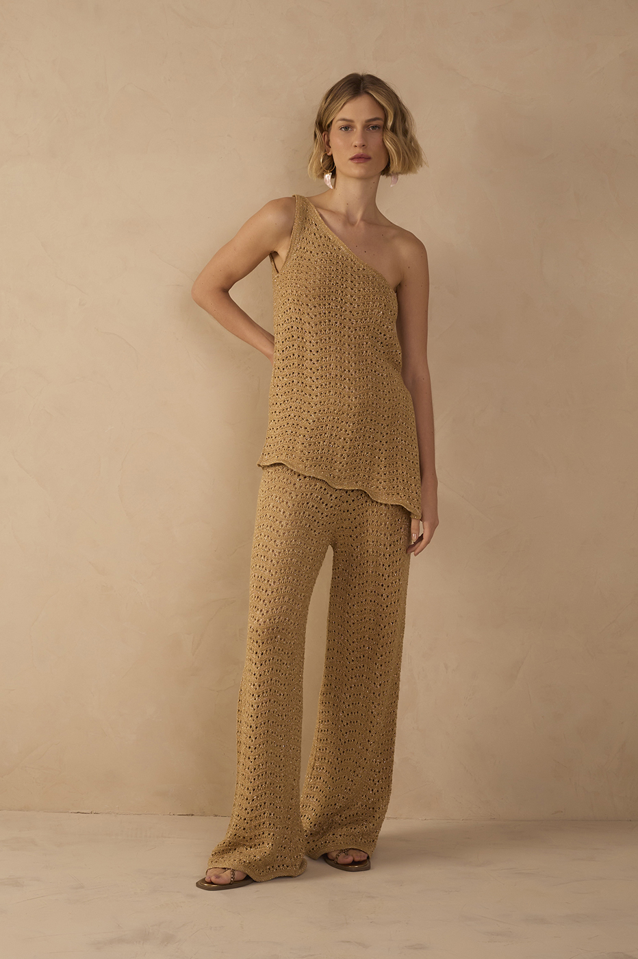 knit dress pants for women Golden Wide-Legs Lurex autumn dress 2026