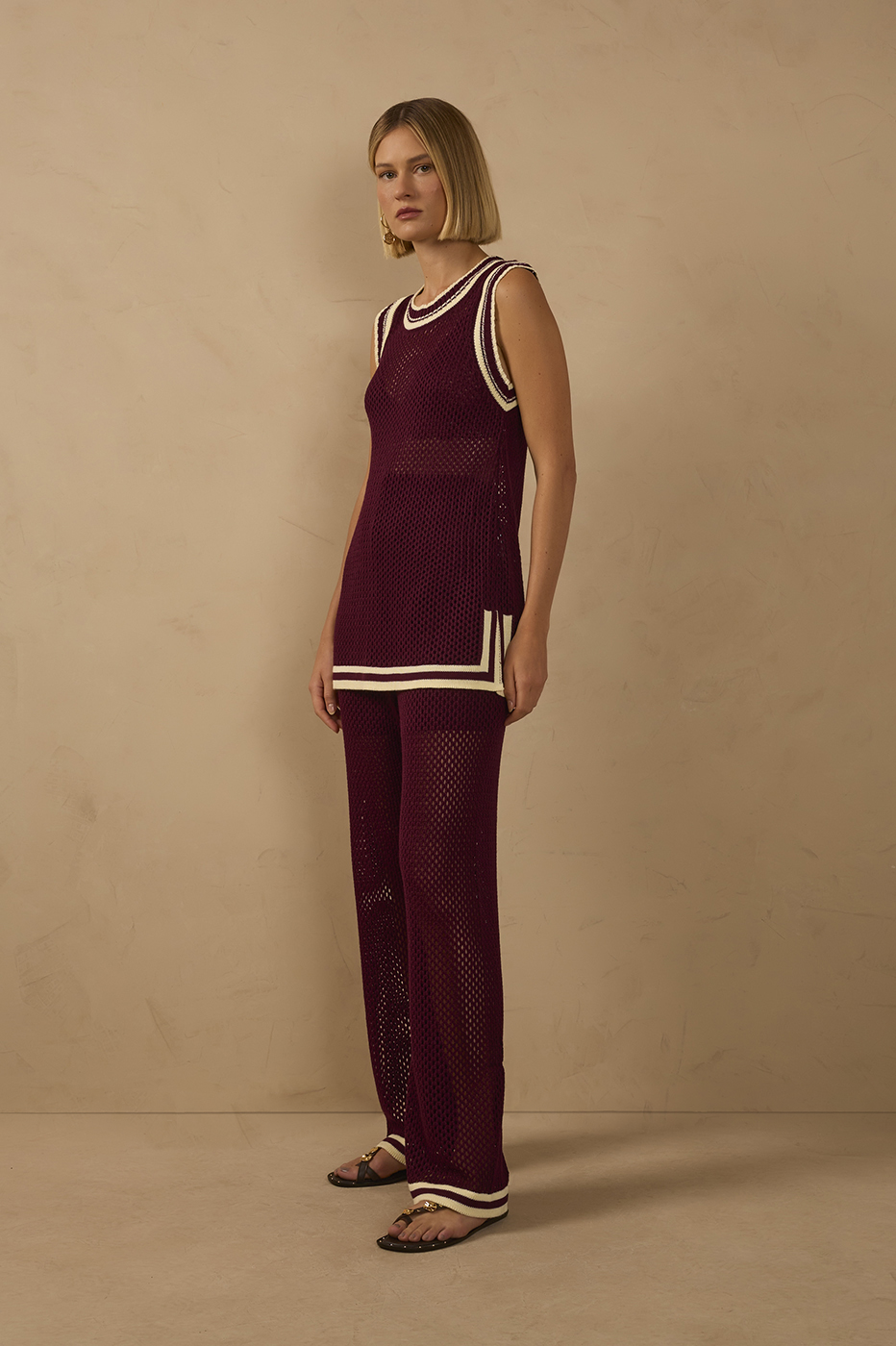 Wine Outono Elastic Waist Tricot Pants_1