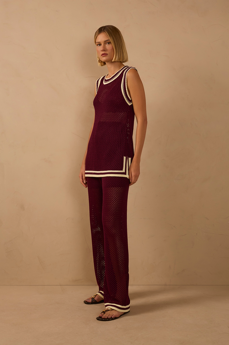 Wine Outono Elastic Waist Tricot Pants_1